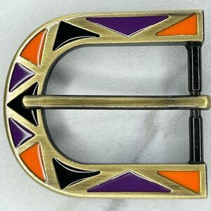 Gold Tone Enamel Orange Purple Black Inlay Simple Basic Belt Buckle